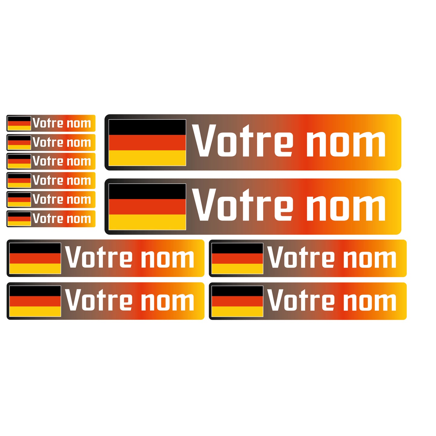 Pack x12 Stickers Allemagne couleur Nom prénom vélo casque sticker autocollant personnalisé