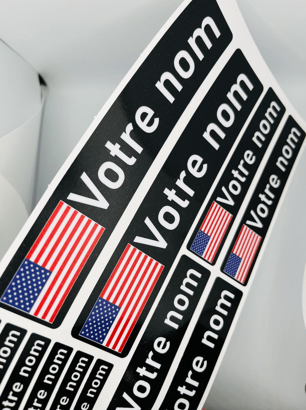Pack x12 Stickers Etats unis USA noir Nom prénom vélo casque sticker autocollant personnalisé
