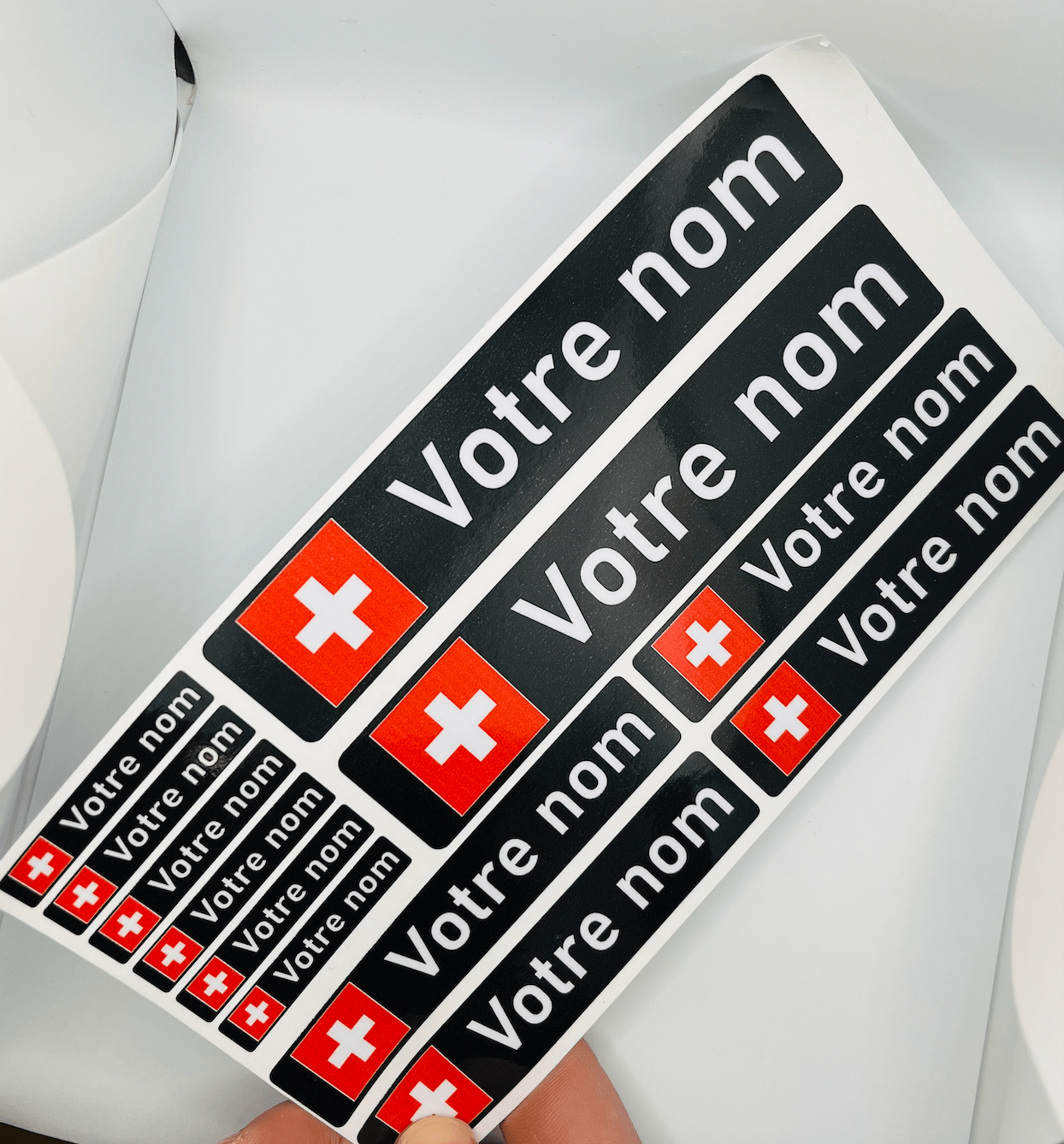 Pack x12 Stickers Suisse noir Nom prénom vélo casque sticker autocollant personnalisé