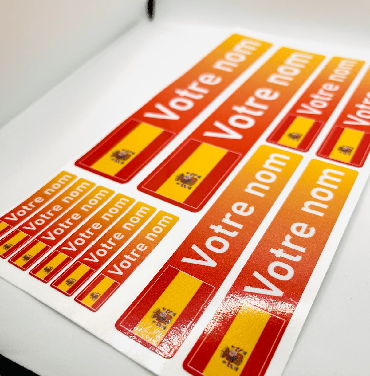 Pack x12 Stickers Espagne couleurs Nom prénom vélo casque sticker autocollant personnalisé