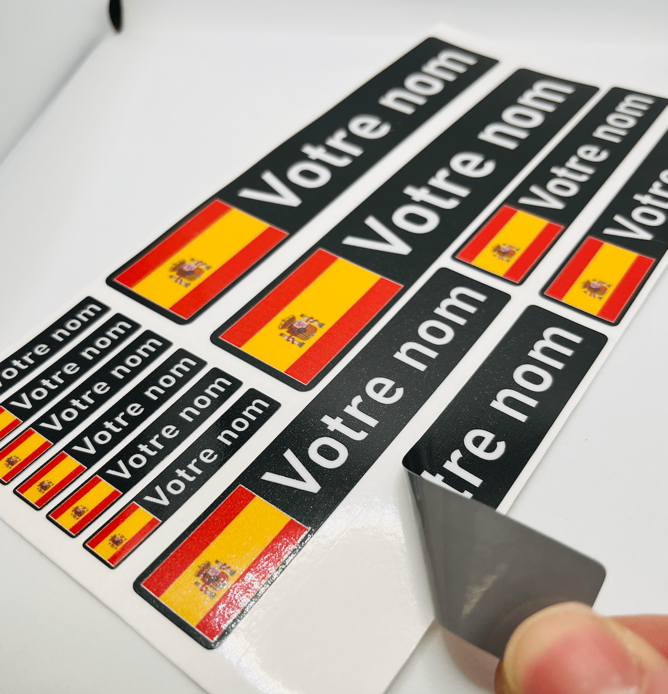 Pack x12 Stickers Espagne noir Nom prénom vélo casque sticker autocollant personnalisé
