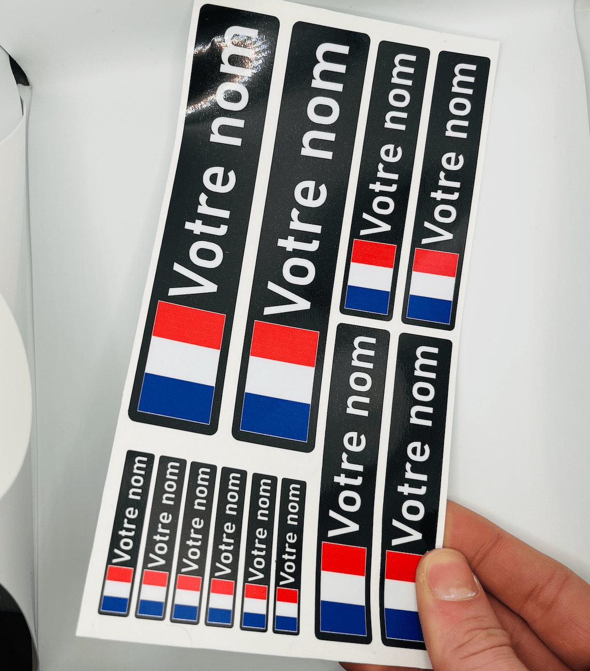 Pack x12 Stickers France noir Nom prénom vélo casque sticker autocollant personnalisé