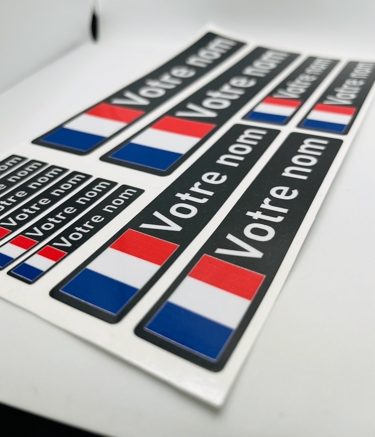 Pack x12 Stickers France noir Nom prénom vélo casque sticker autocollant personnalisé