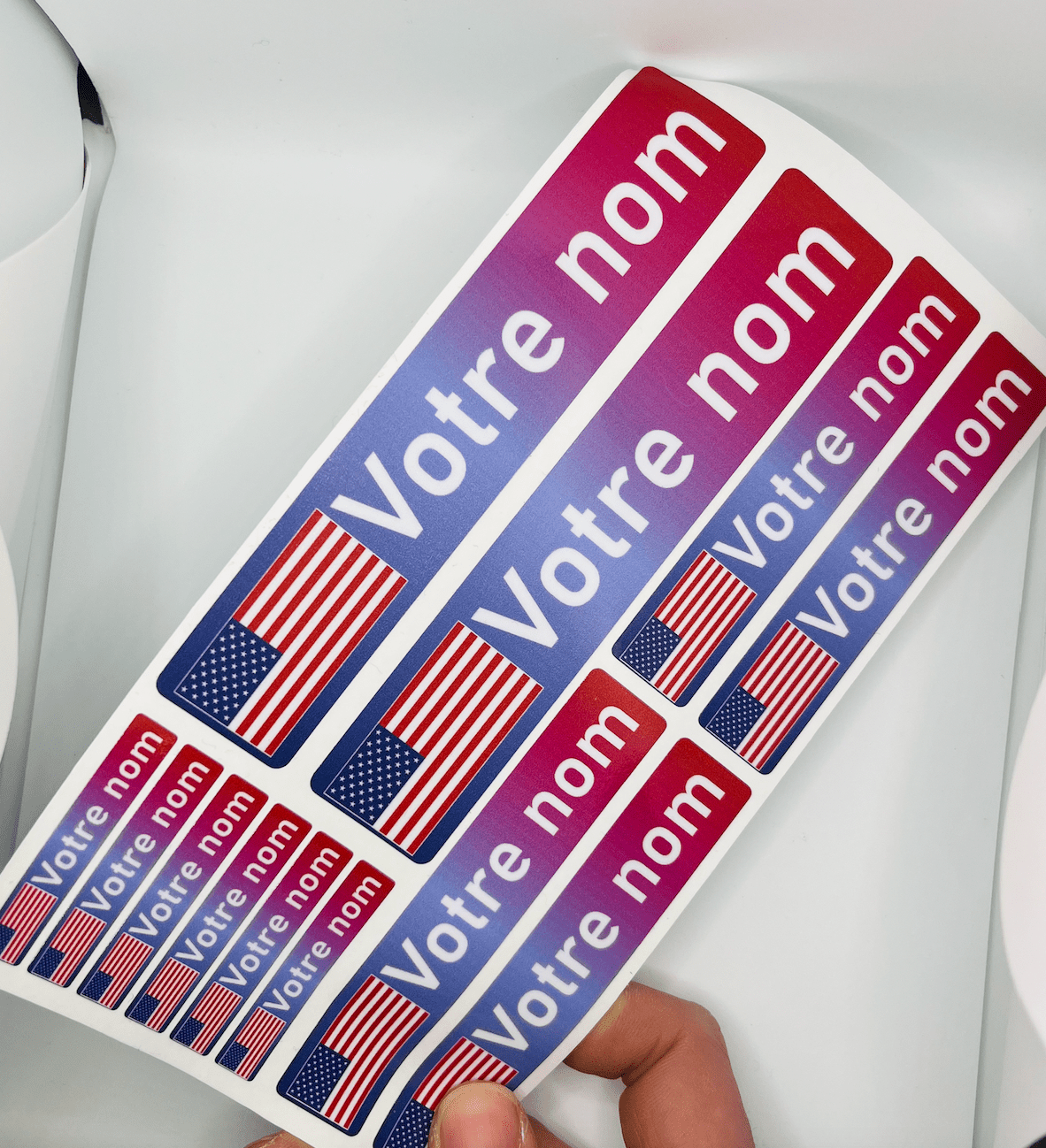Pack x12 Stickers Etats unis USA couleurs Nom prénom vélo casque sticker autocollant personnalisé