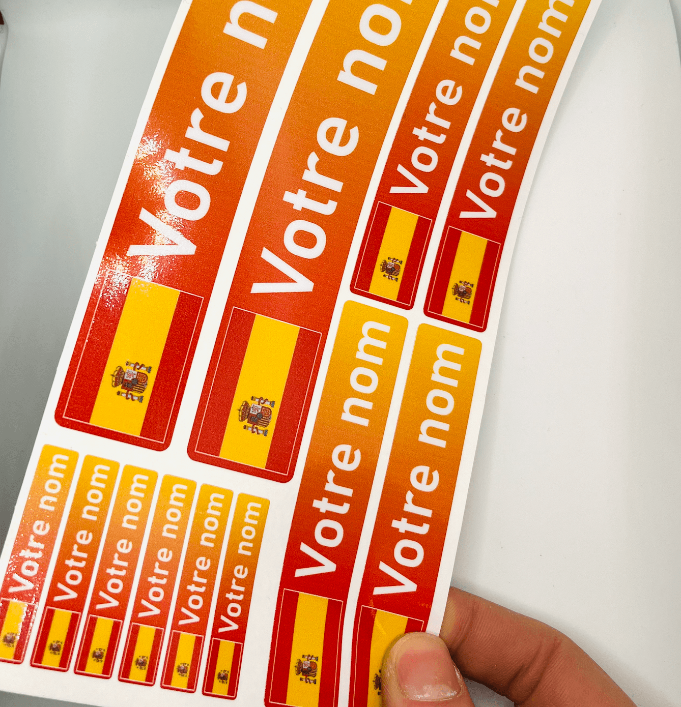 Pack x12 Stickers Espagne couleurs Nom prénom vélo casque sticker autocollant personnalisé