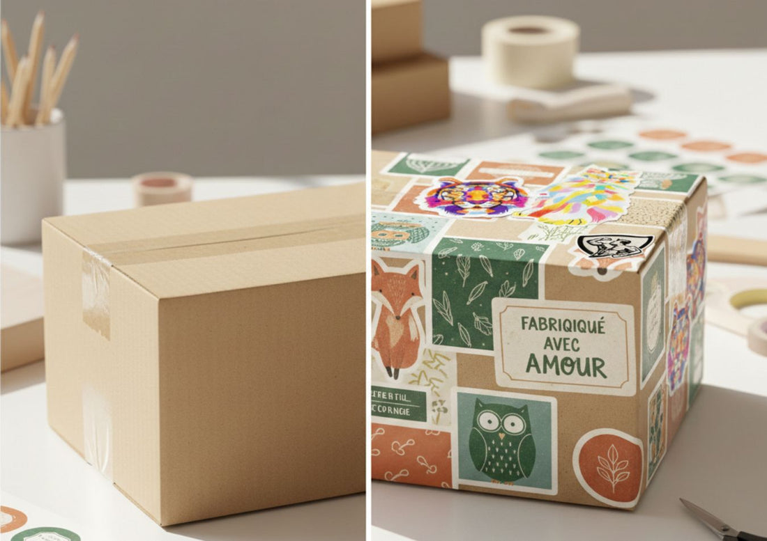 Transformation avant après d’un emballage avec autocollants personnalisés