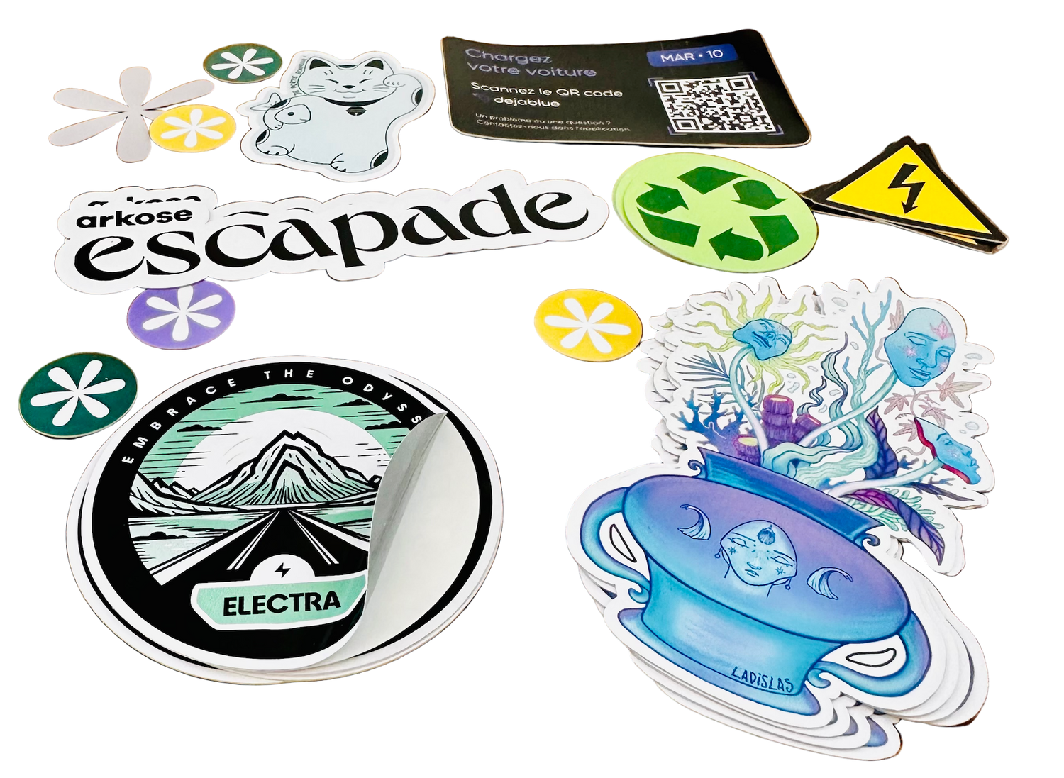 plusieurs stickers sur mesure de Stickergreen pour voir la diversité des usages possibles