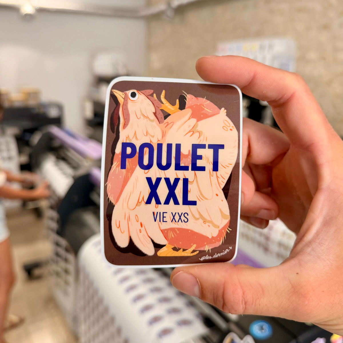 Illustration sur un autocollant personnalisés montrant la vie d'une volaille. 