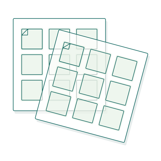 Planche d'étiquettes carrées transparentes