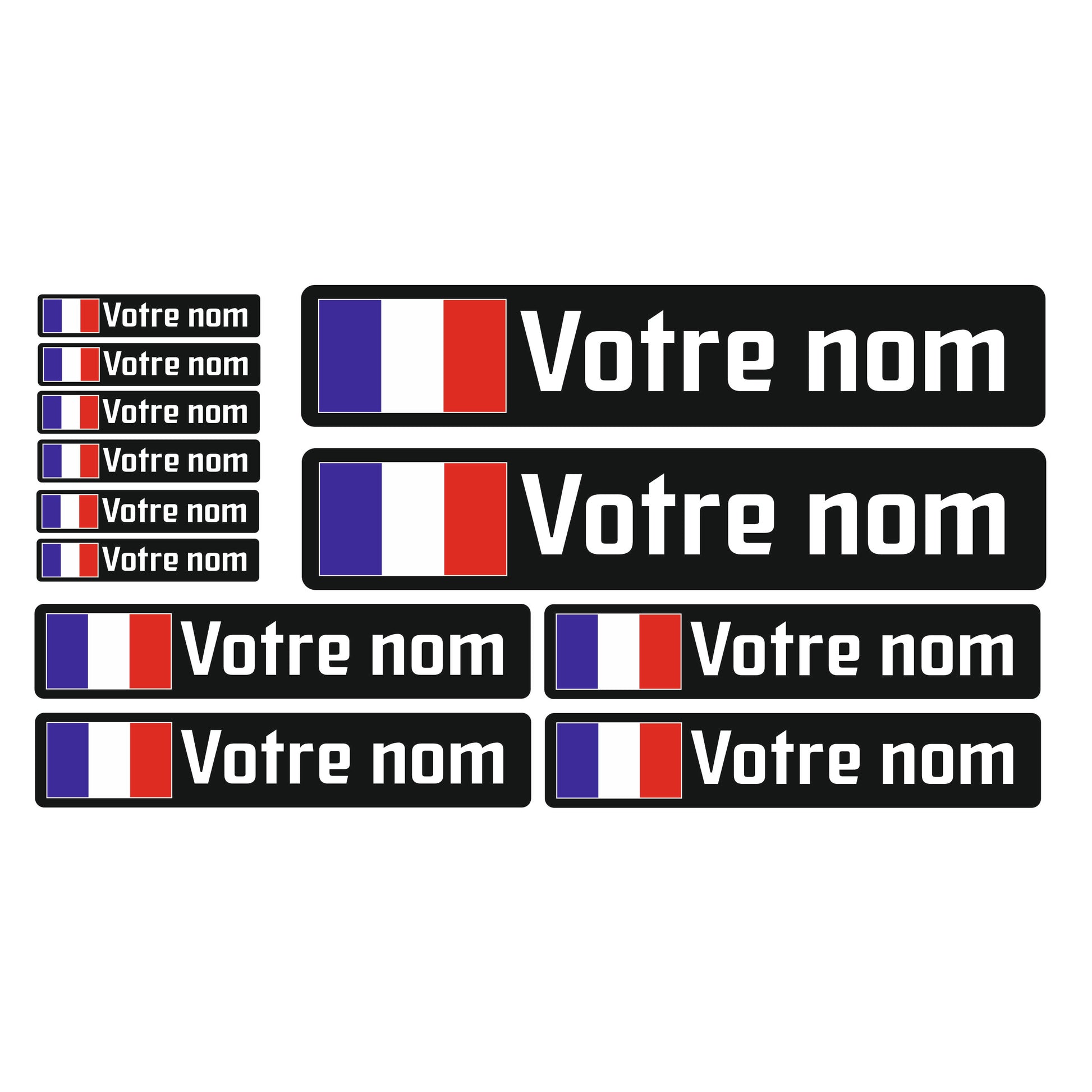 Pack x12 Stickers France noir Nom prénom vélo casque sticker
