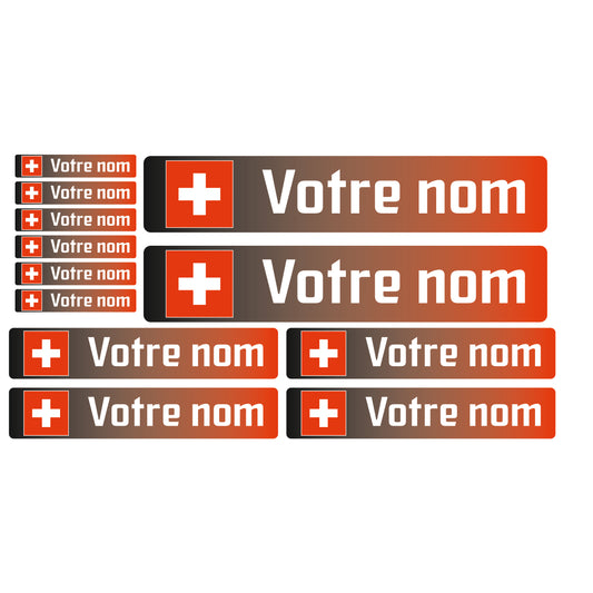 Pack x12 Stickers Suisse couleurs Nom prénom vélo casque sticker autocollant personnalisé
