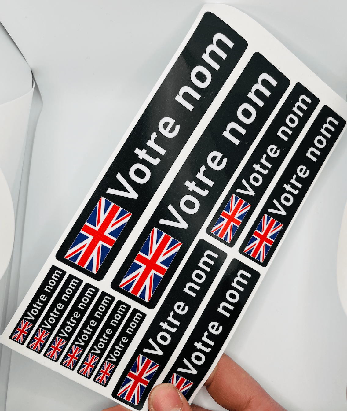 Pack x12 Stickers Royaume unis UK noir Nom prénom vélo casque