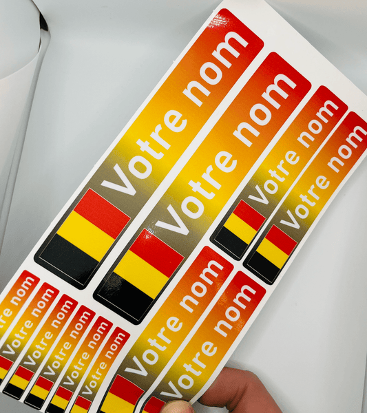 Pack x12 Stickers Belgique couleurs Nom prénom vélo casque sticker autocollant personnalisé