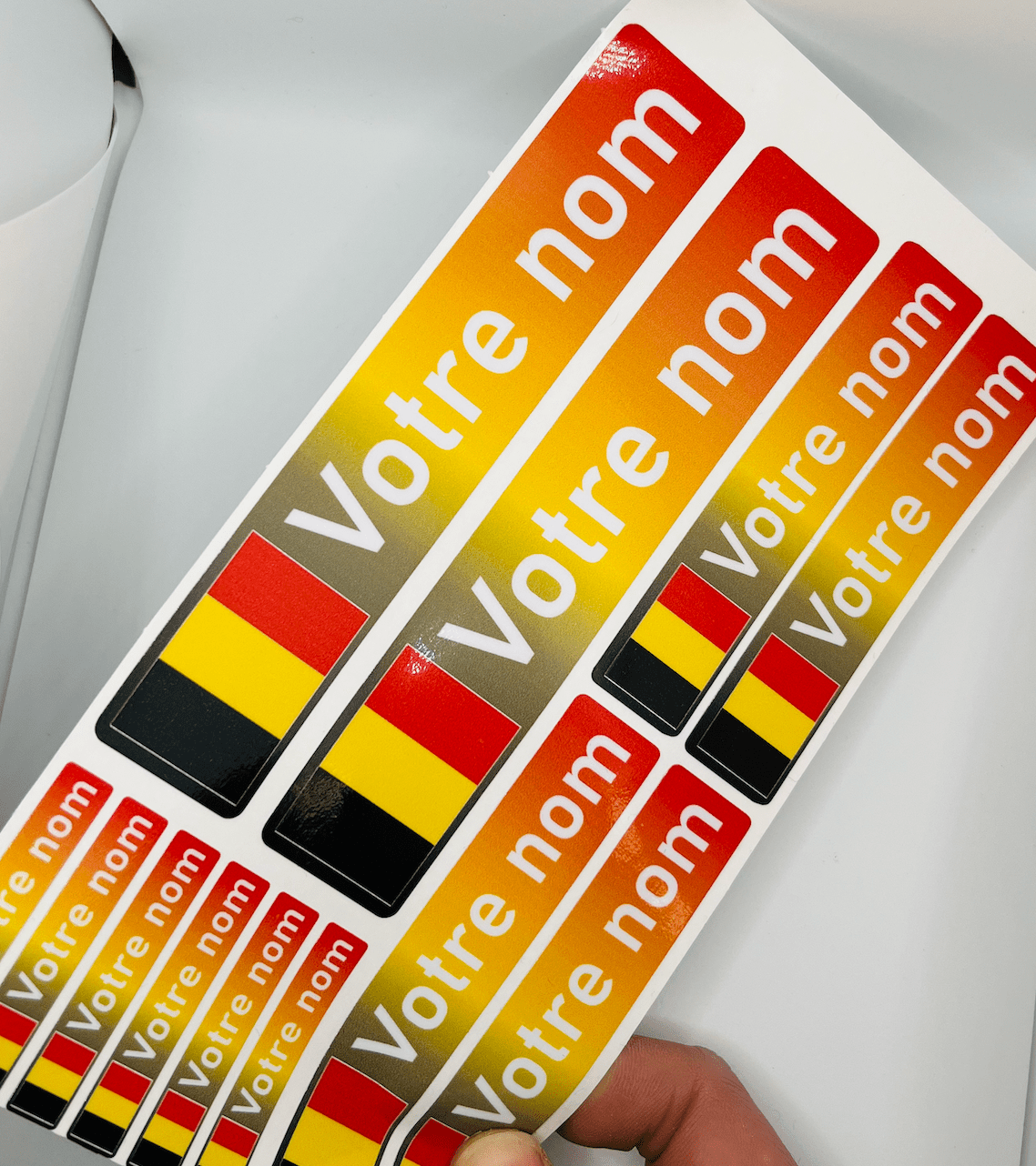 Pack x12 Stickers Belgique couleurs Nom prénom vélo casque sticker
