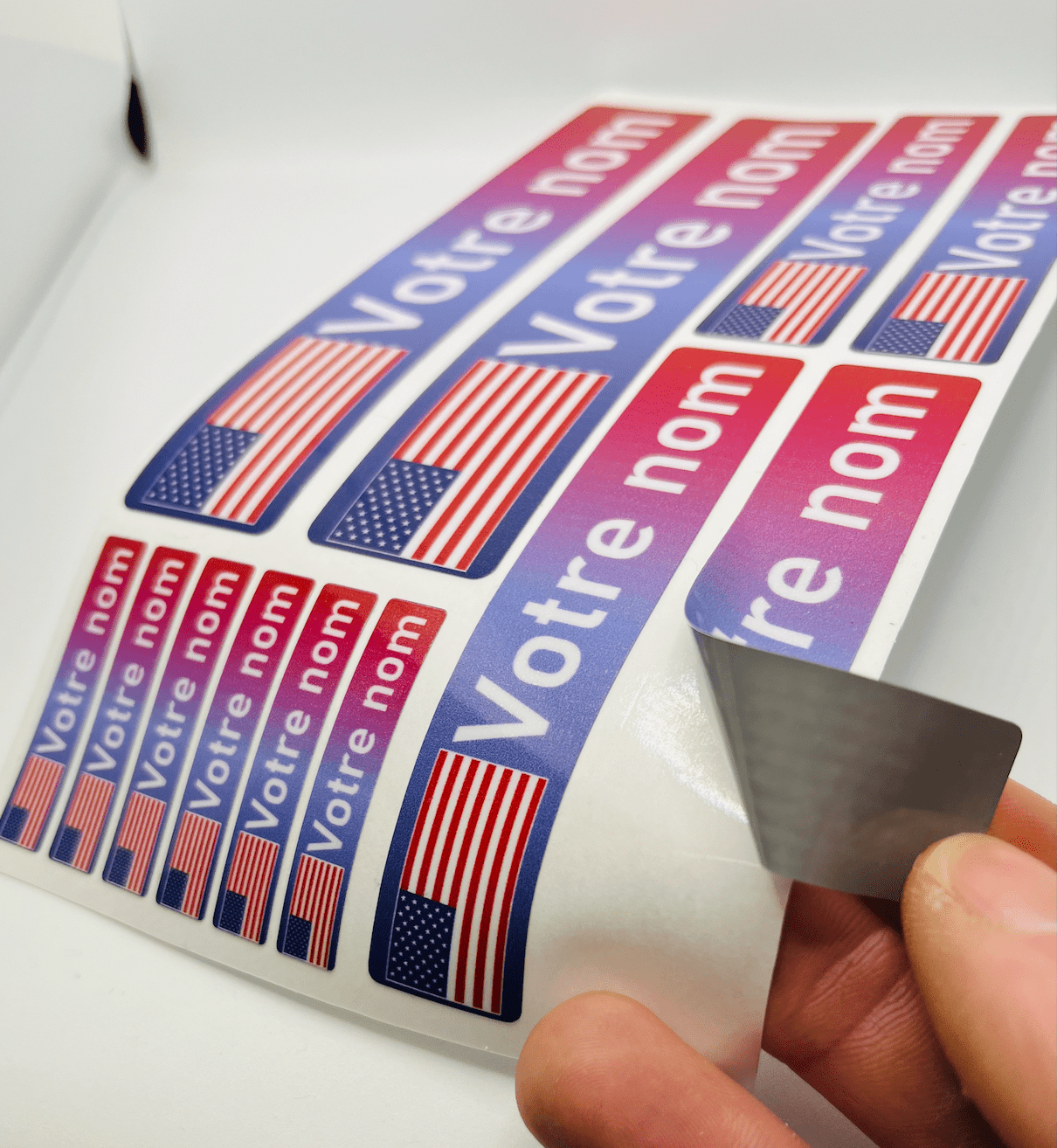Pack x12 Stickers Etats unis USA couleurs Nom prénom vélo casque sticker autocollant personnalisé